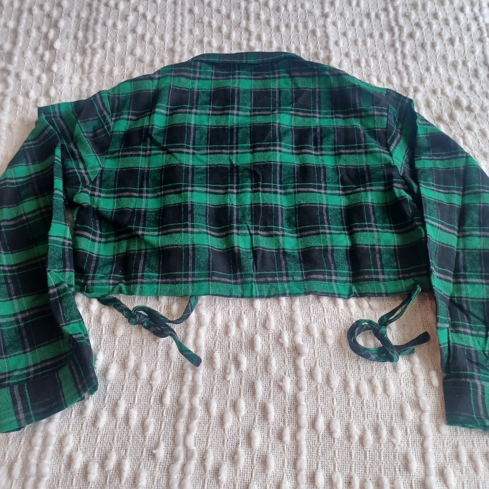 Shein Plaid Ruched Drawstring Crop Top - Picture 6 of 6